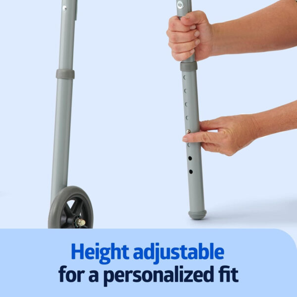 Medline Lightweight Folding Walkers for Seniors, Adults with 5” Wheels, Steel Frame Supports up to 400 lbs.