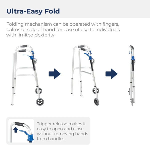 Drive Medical 10226-1 Trigger Release Folding Walker, Brushed Steel