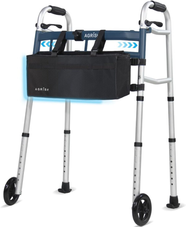 Agrish Narrow Walkers with Storage Bag – FSA/HSA Eligible Width Height Adjustable Walker, Lightweight Folding Walkers, Walkers for Seniors Handicapped & Disabled, Up to 350 lbs