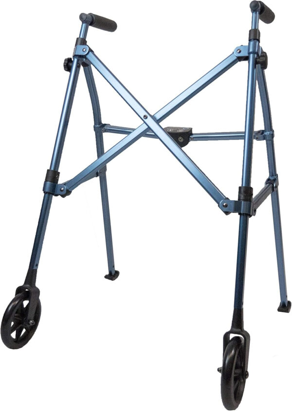 Stander Wonder Walker, Lightweight Foldable Space Saver Rolling Walker for Adults, Seniors, and Elderly, Compact Travel Walker with 6-inch Wheels and Ski Glides for Mobility Support, Cobalt Blue