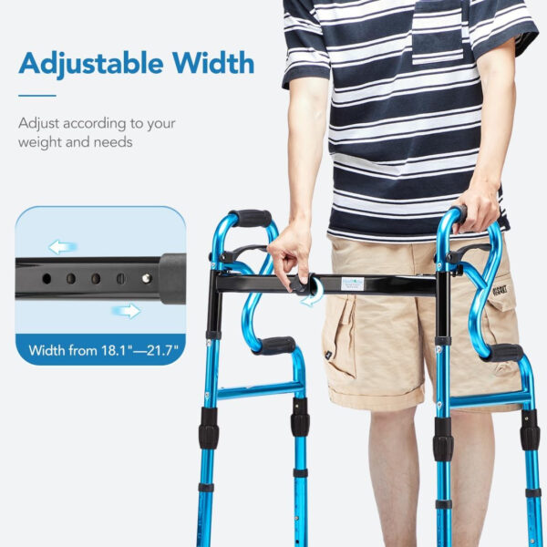 Walkers for Seniors with 5” Front Wheels by Health Line Massage Products, Standard Walker with Width Adjustable and Support Up to 350lbs, Lightweight Walkers for Seniors