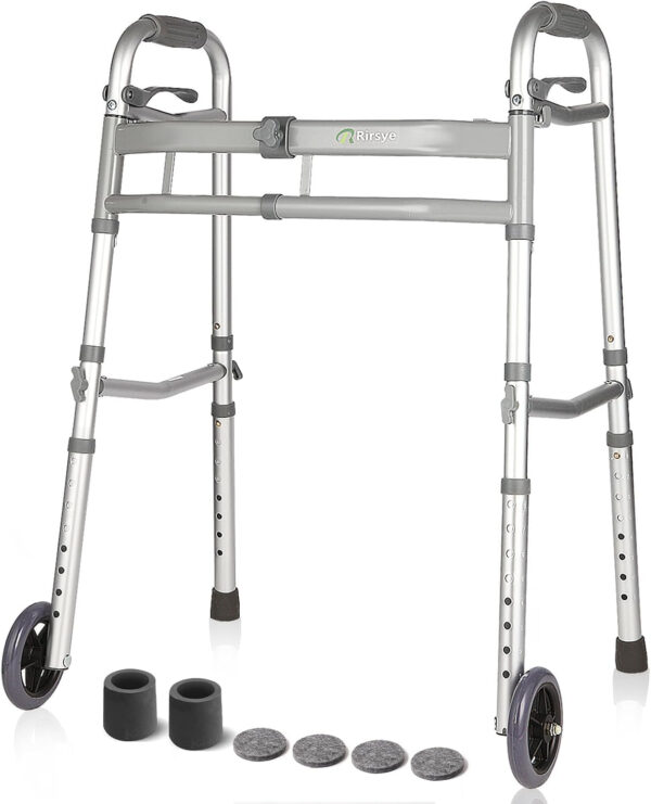 Heavy Duty Folding Walker,Lightweight Walker Support up 500lbs,Narrow Mobility Walker with Width Adjustable and Trigger Release for Seniors, Elderly