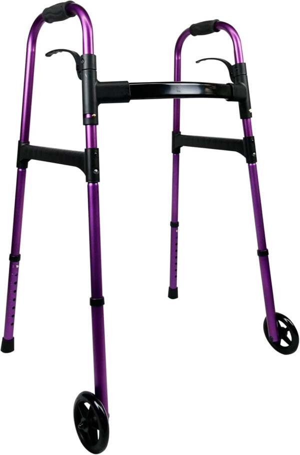 Folding Walkers for Seniors,Heavy Duty 350 lbs, 5’’ WheelsSturdy and Adjustable with One-Click,Toilet Safety Rails,Stand Up Assist