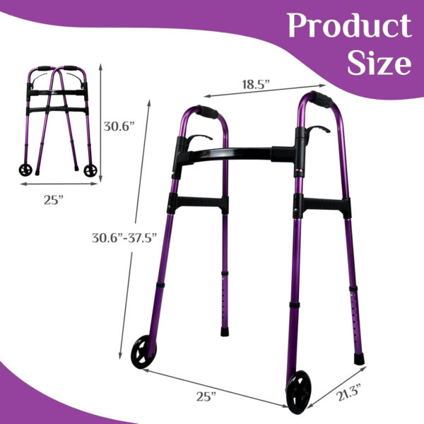 Folding Walkers for Seniors,Heavy Duty 350 lbs, 5’’ WheelsSturdy and Adjustable with One-Click,Toilet Safety Rails,Stand Up Assist