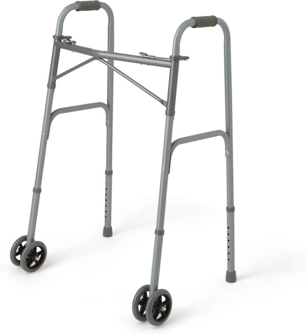 Medline Heavy Duty Bariatric Extra Wide Folding Walker wtih 5″ Wheels, Supports up to 600 lbs, Comfort Foam Hand Grips