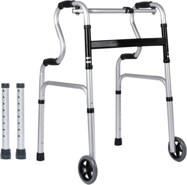 3-in-1 Stand-Assist Folding Walker with 5″ Wheels, Heavy Duty Walking Mobility Aid Supports up to 440lbs, Can be Used as Toilet Safety Rail, Narrow Drive Walkers for Seniors Elderly Adult