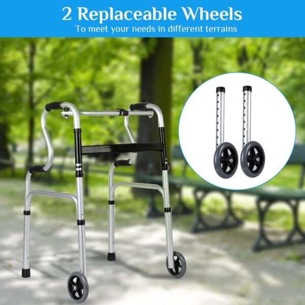 3-in-1 Stand-Assist Folding Walker with 5″ Wheels, Heavy Duty Walking Mobility Aid Supports up to 440lbs, Can be Used as Toilet Safety Rail, Narrow Drive Walkers for Seniors Elderly Adult