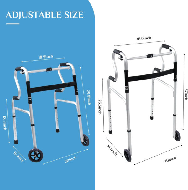 3-in-1 Stand-Assist Folding Walker with 5″ Wheels, Heavy Duty Walking Mobility Aid Supports up to 440lbs, Can be Used as Toilet Safety Rail, Narrow Drive Walkers for Seniors Elderly Adult