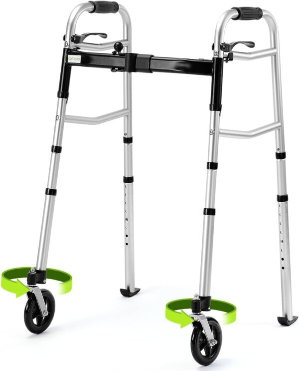 OasisSpace Walkers for Senior, Folding Walker with 5″ 360° Wheels, Tri-Fold Design, Narrow and Lightweight, Supports up to 300 lbs for Seniors, Adult, and Disabled