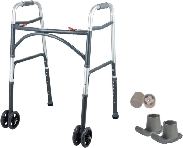 Bariatric Heavy-Duty Folding Walker with Wheels for Seniors, Adults, Extra Wide Front Wheel Walker (2 5-Inch Wheels),and 2 Pair Free Glides Sized for Adults up to 500 lbs