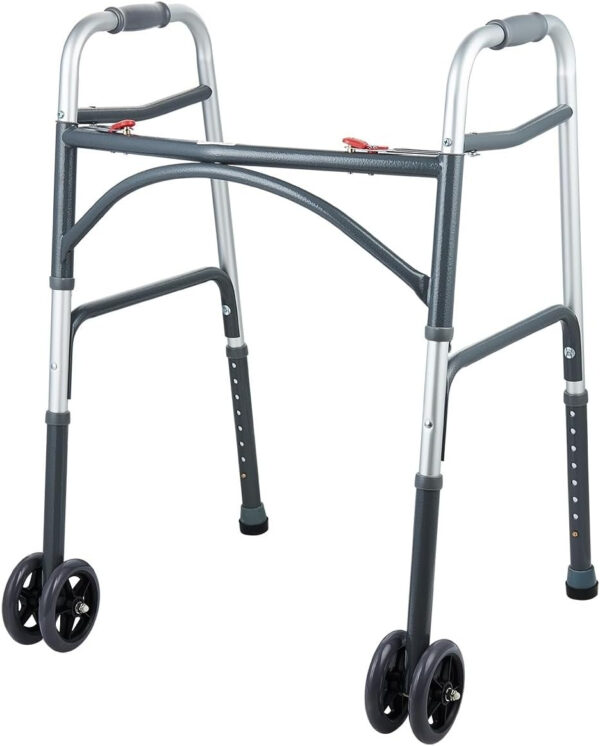 Bariatric Heavy-Duty Folding Walker with Wheels for Seniors, Adults, Extra Wide Front Wheel Walker (2 5-Inch Wheels),and 2 Pair Free Glides Sized for Adults up to 500 lbs