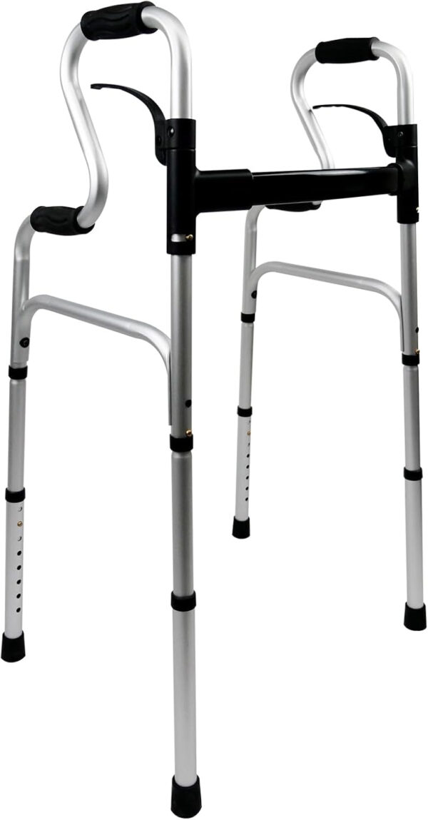 Narrow Folding Walker for Seniors, 3 in 1 Folding Walker with 5” Front Wheels Width Adjustable Compact Standard Walkers for Seniors Elderly Adult (Silver Upgraded Standard)