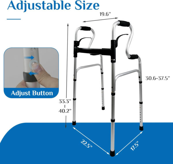 Narrow Folding Walker for Seniors, 3 in 1 Folding Walker with 5” Front Wheels Width Adjustable Compact Standard Walkers for Seniors Elderly Adult (Silver Upgraded Standard)