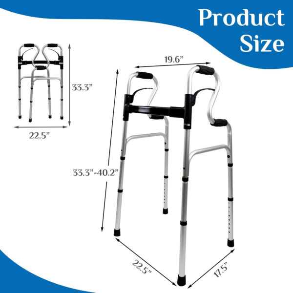 Narrow Folding Walker for Seniors, 3 in 1 Folding Walker with 5” Front Wheels Width Adjustable Compact Standard Walkers for Seniors Elderly Adult (Silver Upgraded Standard)