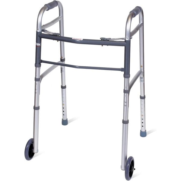 Carex Folding Walker for Seniors – Adult Walker With Wheels – Portable Medical Walker with Adjustable Height, 30-37 Inches, Aluminum, Lightweight