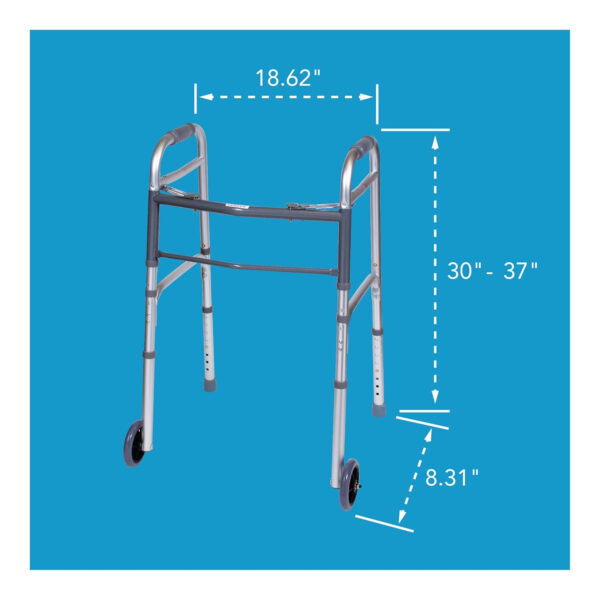 Carex Folding Walker for Seniors – Adult Walker With Wheels – Portable Medical Walker with Adjustable Height, 30-37 Inches, Aluminum, Lightweight