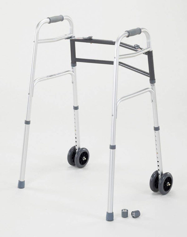 Cardinal Health CWAL0010B Heavy Duty Dual Release Aluminum Walker with 5IN Dual Front Wheels, Bariatric, 33-43IN, 500LB, 2 Walkers