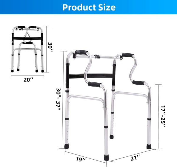 Foldable Walkers for Seniors – Aluminum Stepped Handrail Walker, Height Adjustable Walkers for Seniors, Lightweight Folding Walkers, 2 Wheels with Bearings Available as an Option, Silver