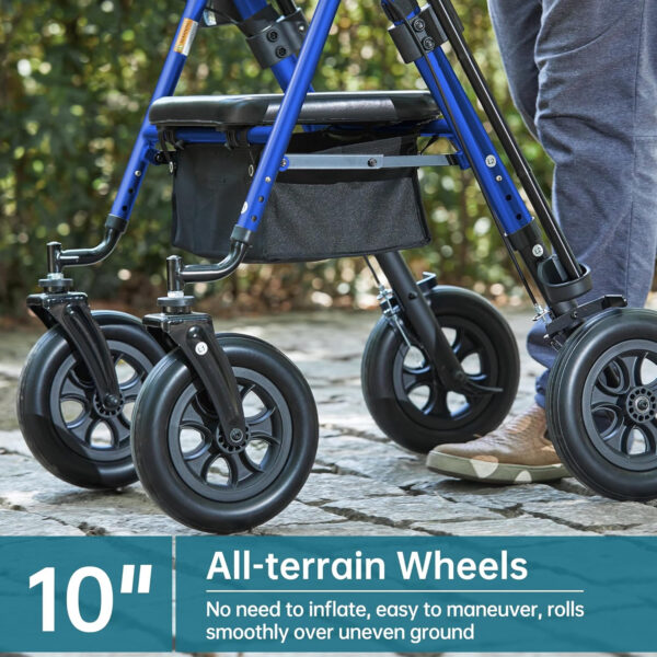 ELENKER Upright Rollator Walker, Stand Up Rolling Walker with 10’’Big PU Wheels and Adjustable Padded Armrests for Seniors from 4’8”to 6’4” (Blue)