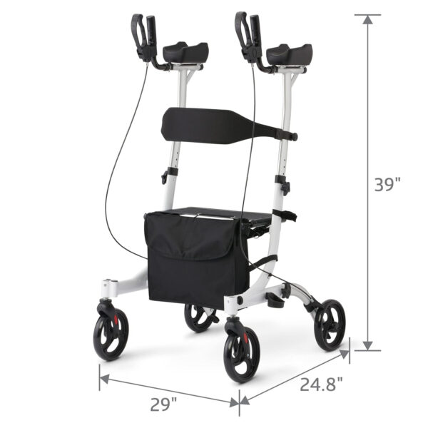 Medline Upright Rollator Walker with Padded Armrests, Stand Up Walkers for Seniors, 7.5-Inch Wheels, Height Adjustable, Storage Bag, 300lb Weight Capacity, White Frame