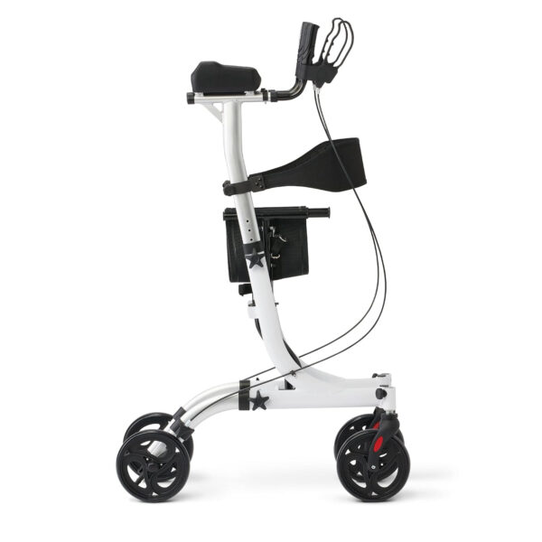 Medline Upright Rollator Walker with Padded Armrests, Stand Up Walkers for Seniors, 7.5-Inch Wheels, Height Adjustable, Storage Bag, 300lb Weight Capacity, White Frame