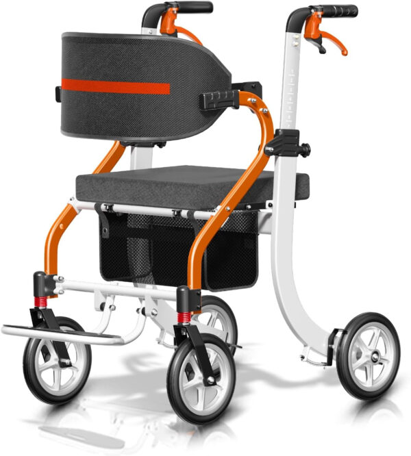 2-in-1 All-Terrain Upright Rolling Walker Wheelchair Combination, no Installation, One-Step Folding, Convenient Shopping Basket, Walkers for Seniors and Adults of Different Heights