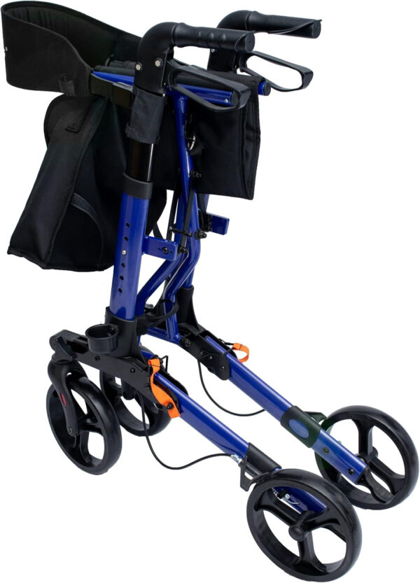 iLIVING USA Foldable Upright Mobility Rollator, Light Weight Walker for Senior, Front Bag and Easy to Clean Seat and Back Rest, Dual Brakes with Parking Lock (ILG-622),Blue