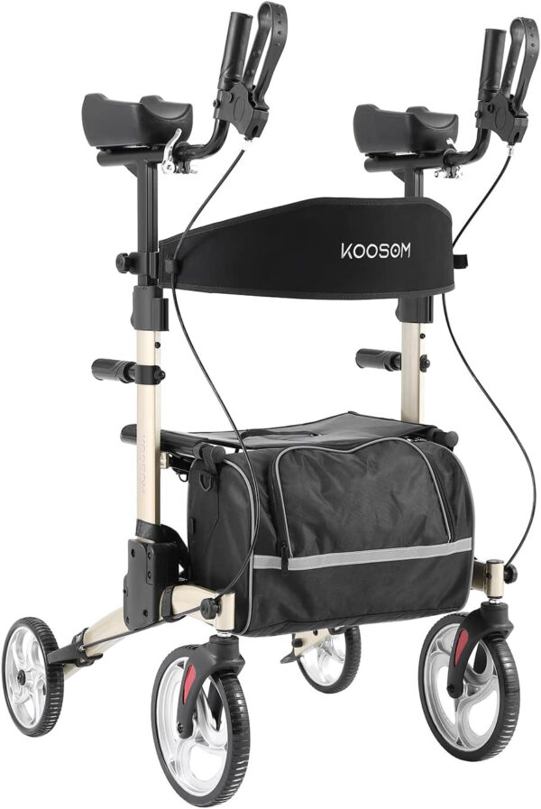 Upright Rollator Walker with 18” Seat -Stand Up Folding Tall Rolling Walker with 10” Front Wheels Supporting Up to 300lbs