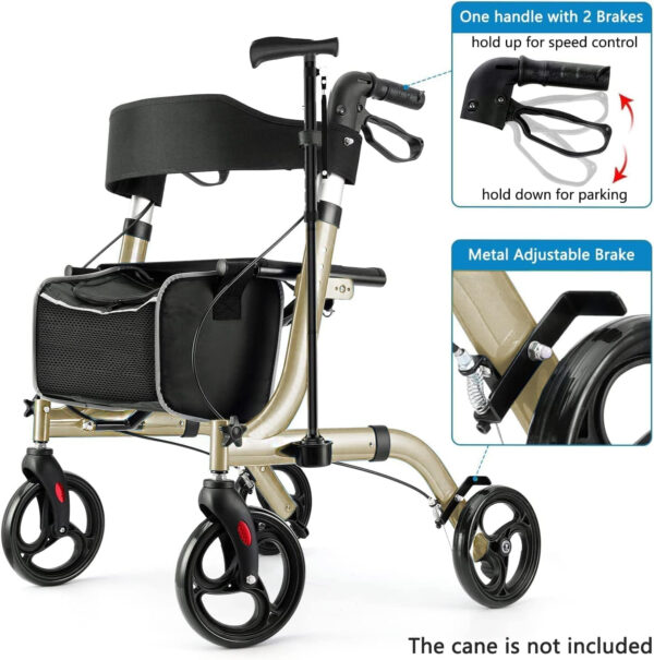 Rollator Walkers for Seniors-Folding Rollator Walker with Seat and Four 8-inch Wheels-Medical Rollator Walker with Comfort Handles and Thick Backrest-Lightweight Aluminium Frame, Champagne