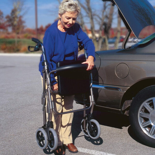 DMI Lightweight Rollator Walker With Seat & Padded Backrest, FSA HSA, 32″-36″ Adjustable Height W/ Loop-lock Handbrakes, Supports Up To 375 Lbs, Bariatric Rollator Upright Walkers For Seniors Foldable