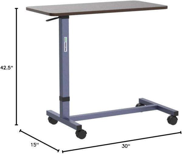 Essential Medical Supply Height Adjustable Automatic Overbed Table – Woodgrain Top with Locking Wheels, Perfect for Hospital and Home Use – Table for Easy Access and Convenience for Adults and Seniors