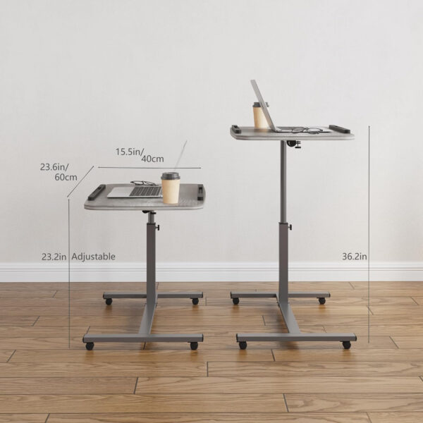 Adjustable Overbed Bedside Table with Wheels Rolling Laptop Tray Desk Cart Portable Mobile Sit Stand Desk Tilting Hospital Bed Table