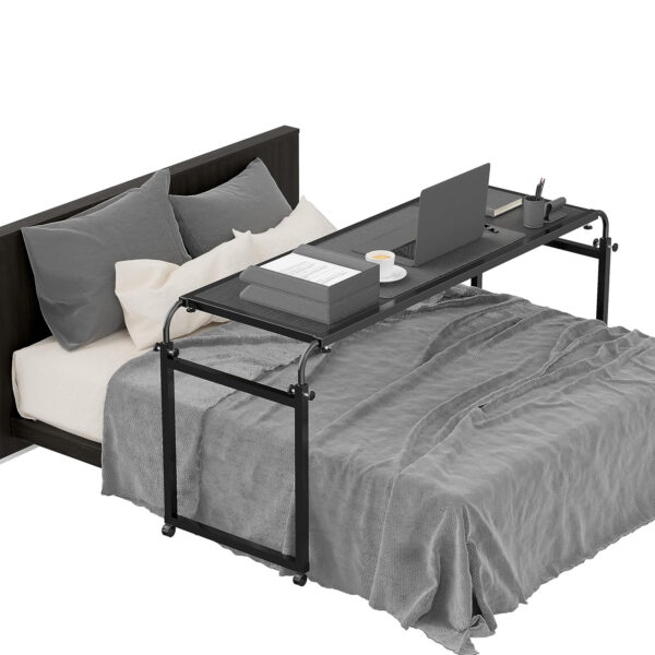 Elevon Overbed Table with Wheels Desk Over Bed King Queen Laptop Wheels, Black