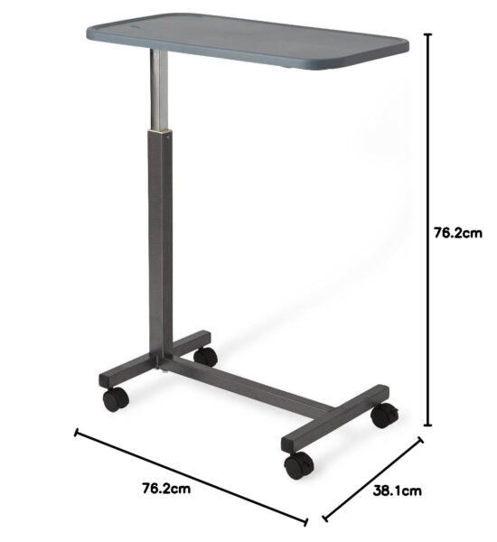 Medline Adjustable Overbed Bedside Table with Wheels, Great for Hospital Use or At Home as Bed Tray, Composite Table Top