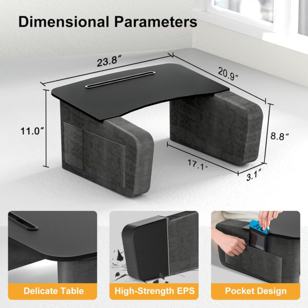 Overbed Table with Tablet and Phone Slot, Over Bed Desk with Arm Rests, Bed Table for Eating and Laptop, Working, Writing in Bed Couch