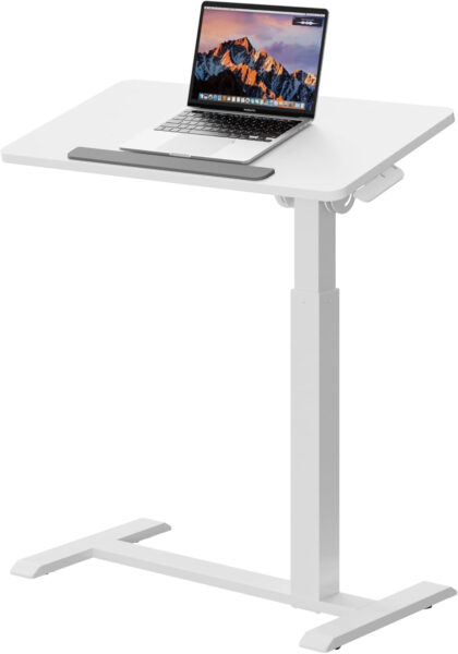 Adjustable Overbed Bedside Table – 90° Tiltable Mobile Standing Desk Portable Rolling Computer Cart Movable Desk for Laptop Bed Sofa Side Table Hospital Home Use(15.8″ W x 31.5″ D, White)