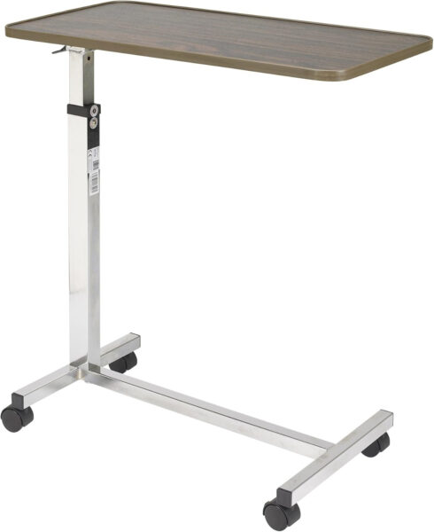 Drive Medical Tilt-Top Overbed Table with Wheels, Walnut