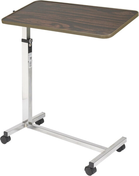 Drive Medical Tilt-Top Overbed Table with Wheels, Walnut