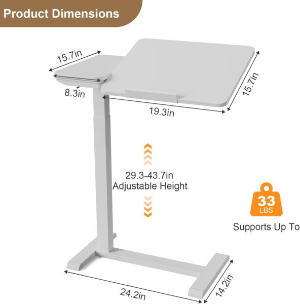 Adjustable Overbed Table with Hidden Wheels Adjustable Height and Angle Dual Pneumatic Mobile Split Tilt Top Bedside Table,Portable Side Table with Drawer for Home and Hospital Use