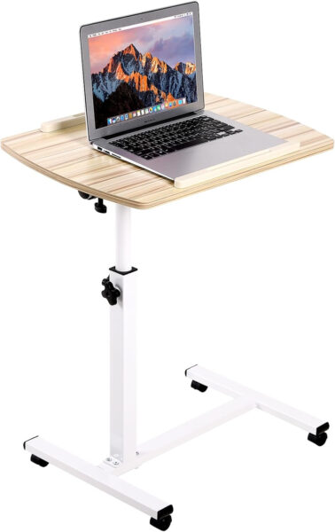 Overbed Table Height Adjustable with Tilting Desktop Bed Side Table with Wheels Lockable Rolling Standing Laptop Desk Hospital Bed Table, White