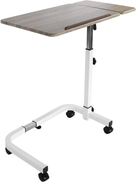 KMINA – Overbed Table with Wheels Adjustable Height, Hospital Bed Table, Tilt Top Bedside Table with Wheels, Hospital Table Over Bed for Home Use, Medical Over Bed Table, Rolling Table for Bed