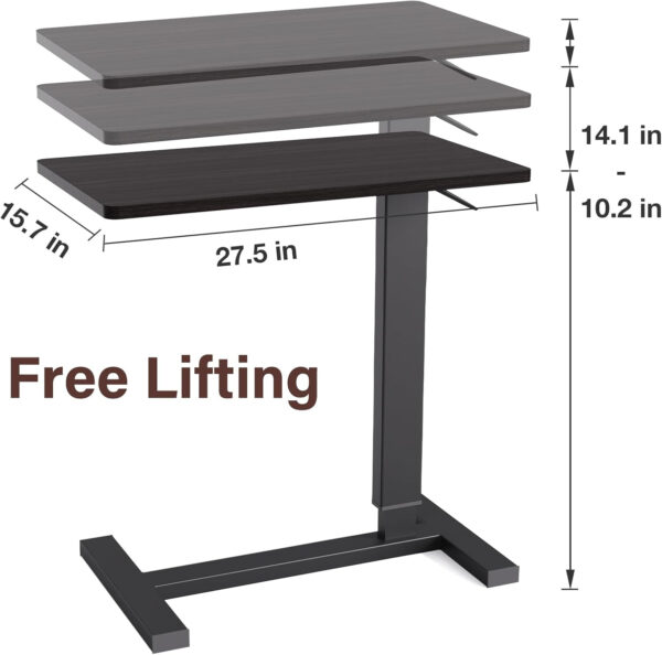 Overbed Table with Swivel Hidden Wheels Adjustable Height, Pneumatic Mobile Standing Desk Laptop Bedside Table Multi-Purpose for Home and Hospital Use (27”L x 15”W, Black)