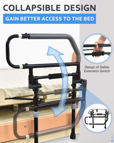 Sangohe Heavy Duty Bed Rail for Senior & Elderly and People Falling Out of Bed – Foldable Bed Assist Handle – 504E