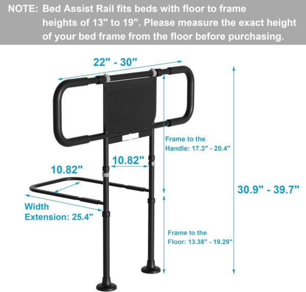 Bed Rails for Elderly Adults Safety: Adjustable Heights Bed Cane with Storage Pocket, Non-Slip Handle, Motion Sensor Light, Bedrails for Elderly Adults Grab Bar Bed Handrails, Can Withstand 400LB