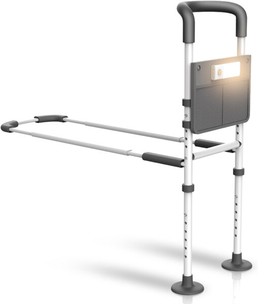 Agrish Bed Rails for Elderly Adults Safety – with Motion Light & Storage Pouch, Bedside Assist Bar with Support Legs for Seniors & Surgery Patients – Medical Bed Rail