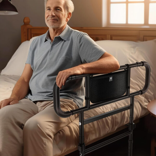 Bed Rails for Elderly Adults Safety Foldable – Heavy Duty Bed Assist Rails for Senior, with Extendable Bed Guard Rails, Adjustable Heights, Storage Pocket& Safety Belt, can Withstand 450LB