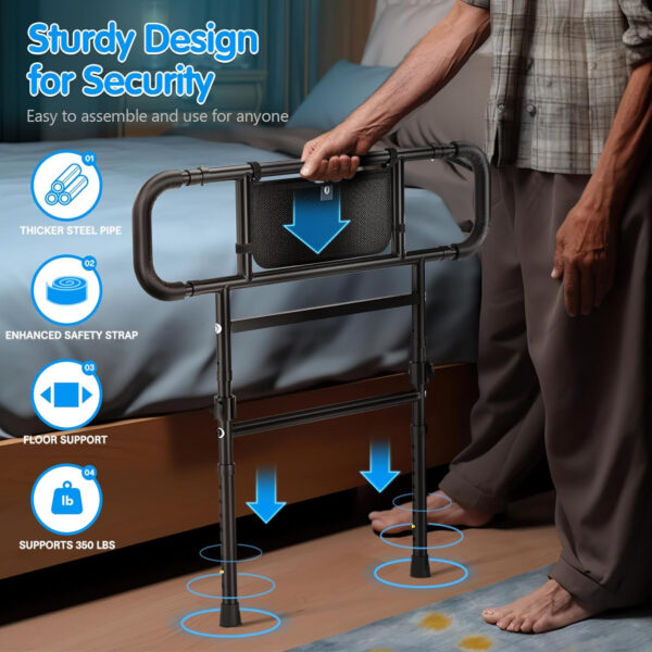 Bed Rails for Elderly Adults Safety Foldable – Heavy Duty Bed Assist Rails for Senior, with Extendable Bed Guard Rails, Adjustable Heights, Storage Pocket& Safety Belt, can Withstand 450LB