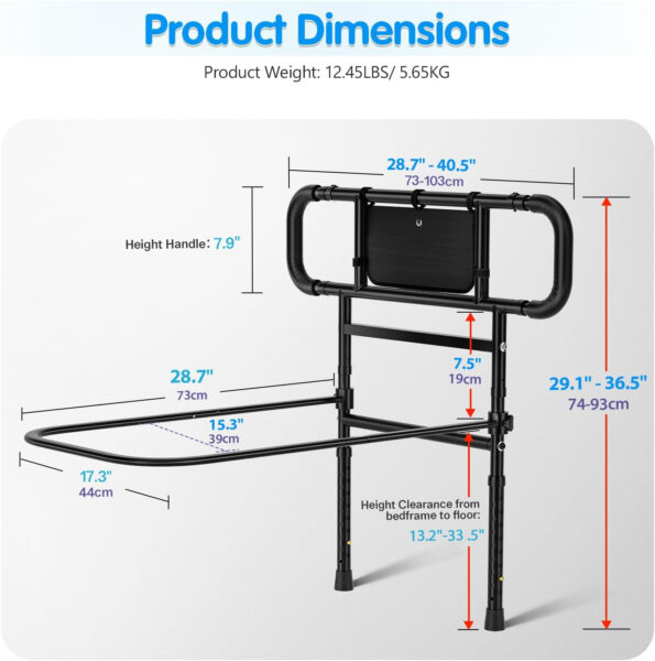 Bed Rails for Elderly Adults Safety Foldable – Heavy Duty Bed Assist Rails for Senior, with Extendable Bed Guard Rails, Adjustable Heights, Storage Pocket& Safety Belt, can Withstand 450LB