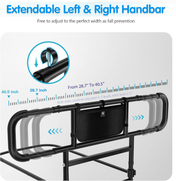 Bed Rails for Elderly Adults Safety Foldable – Heavy Duty Bed Assist Rails for Senior, with Extendable Bed Guard Rails, Adjustable Heights, Storage Pocket& Safety Belt, can Withstand 450LB