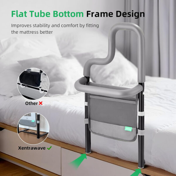 Dual Bar Bed Rail for Elderly Adults Safety with Storage Pocket, Bed Assist Rail for Seniors for Easily Getting in & Out of Bed, Bed Rails Fits King, Queen, Full, Twin Bed